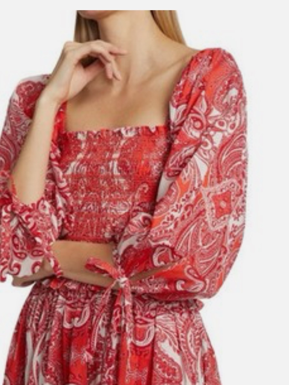 Tuckernuck Cara Cara Jazzy Red White Paisley Print Smocked Midi Dress M - Picture 6 of 13